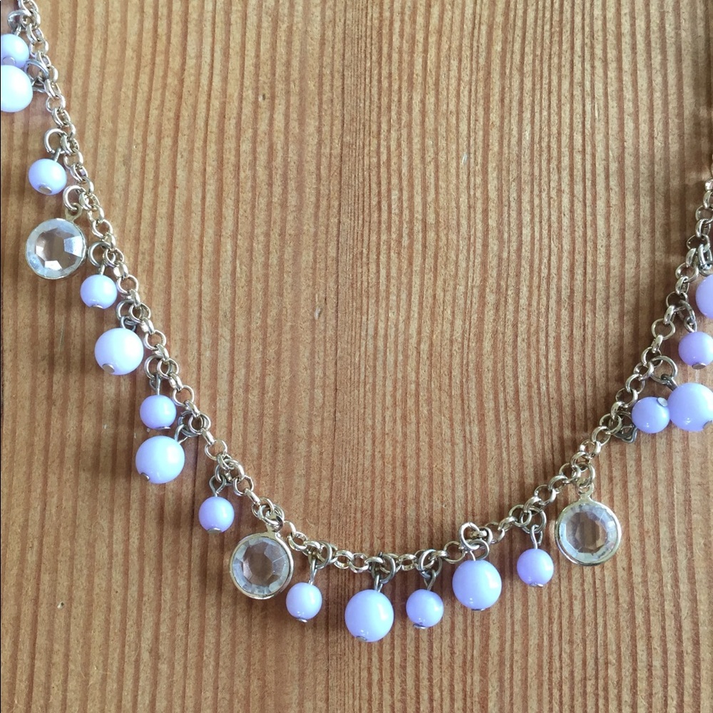 Lavender beads with gold chain long necklace